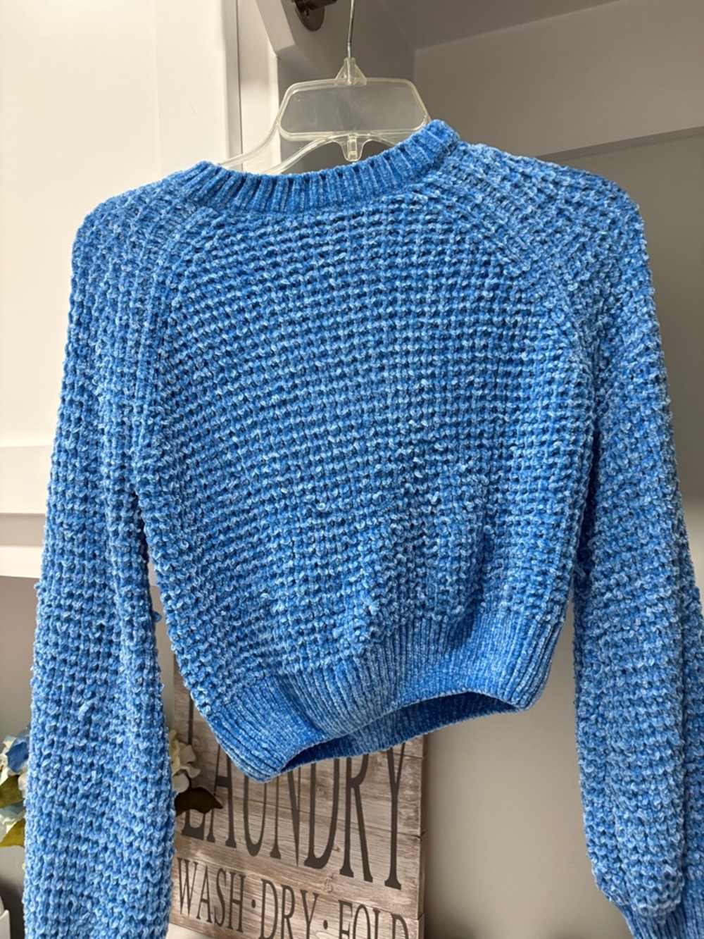Altar'd State Blue Chunky Waffle-Knit Crewneck Sweater